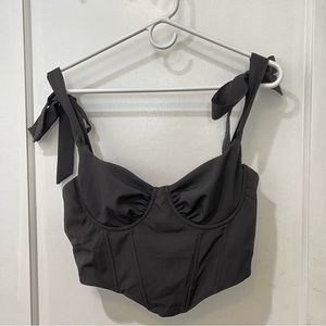 Womens Black Corset Top with Tie Shoulder Straps. Size Large